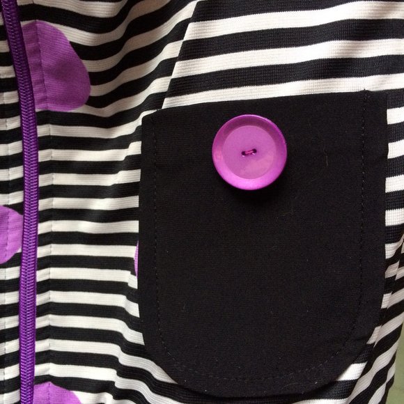 Joseph Ribkoff Full Zip Blouse Jacket Sz 8 Black White Striped Purple Dots - Picture 6 of 8